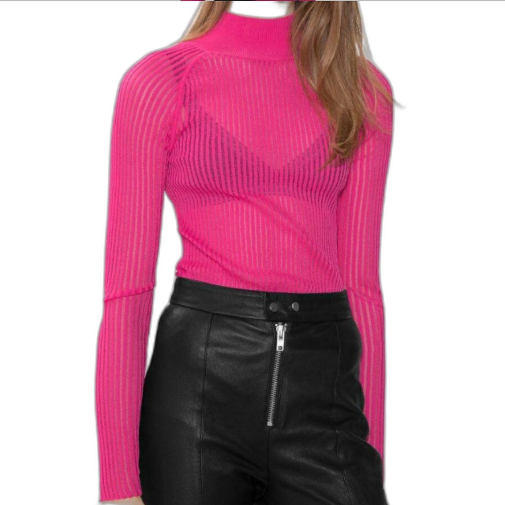 & Other Stories Vibrant Pink Ribbed Turtleneck Sweater